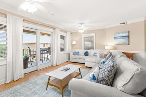 Condo (#315 - Pets) | Living area | 40-inch flat-screen TV with digital channels - Brass Rail Villas by Tybee Vacation Rentals (Tybee Island)