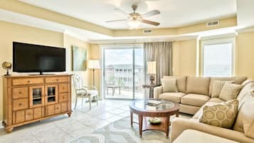 Condo, Multiple Beds, Pool Access, Partial Ocean View (#635 - No Pets) | Living area | 40-inch TV with digital channels