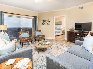 Condo, Multiple Beds, Kitchen, Ocean View (#205 - No Pets) | Living area | 42-inch flat-screen TV with digital channels, TV - Sandpiper 1 by Tybee Vacation Rentals (Tybee Island)