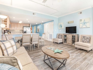 Condo, Multiple Beds, Kitchen, Partial Sea View (#207 - No Pets) | Living area | 42-inch flat-screen TV with digital channels, TV - Sandpiper 1 by Tybee Vacation Rentals (Tybee Island)