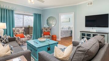 Condo, Multiple Beds, Kitchen, Ocean View (#203 - No Pets) | Living area | 42-inch flat-screen TV with digital channels, TV