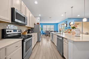 Fridge, microwave, oven, dishwasher