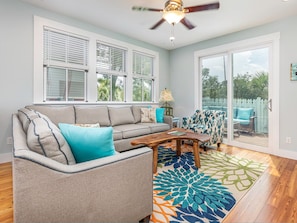 House, Multiple Beds, Pool Access, Pool View | Living area | TV - Flip Flop Lagoon by Tybee Vacation Rentals (Tybee Island)