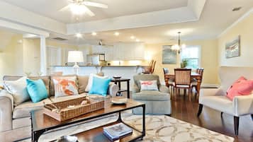 House, Multiple Beds, Kitchen, Partial Sea View | Living area | 40-inch TV with digital channels