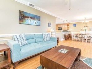 Condo, Multiple Beds, Kitchen, Beach View | Living area | 40-inch TV with digital channels - Silver Seas 301 by Tybee Vacation Rentals (Tybee Island)