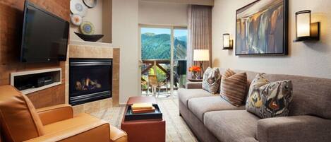 TV, fireplace, DVD player, stereo