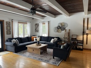 Smart TV, fireplace, video games, table football