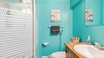 Shower, hair dryer, bidet, towels
