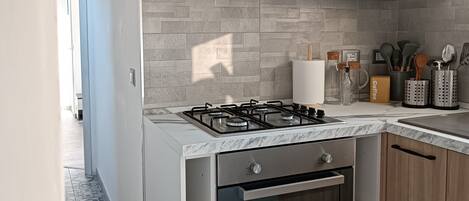 Fridge, oven, stovetop, coffee/tea maker