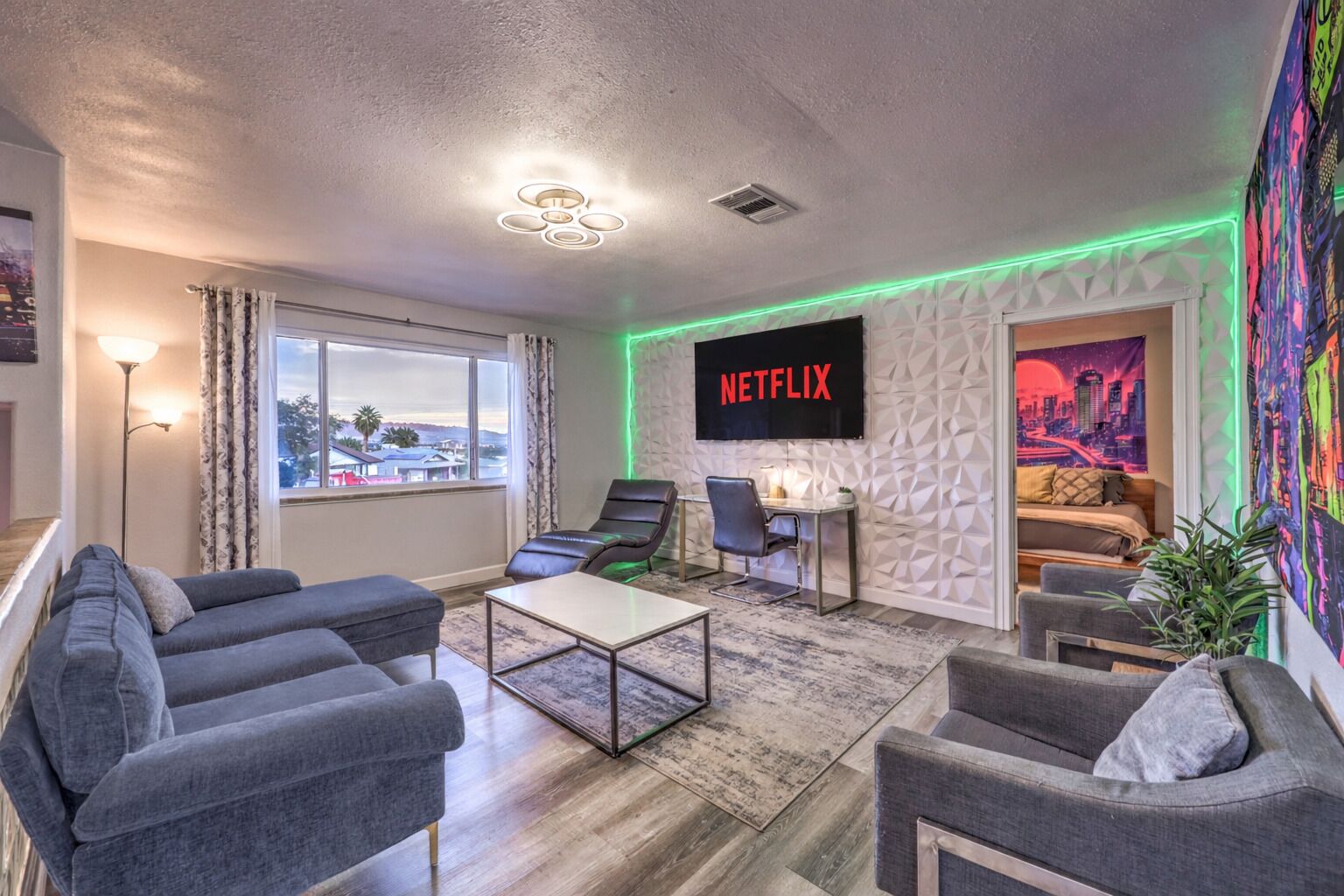 Smart-tv, eldstad och tv-spel