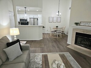 Smart TV, fireplace, computer monitors