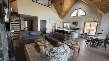 Smart TV, fireplace, DVD player, foosball