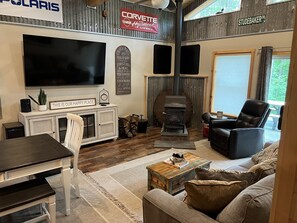 Smart TV, fireplace, video games, books