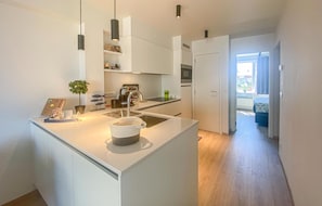 Réfrigérateur, micro-ondes, plaque de cuisson, lave-vaisselle