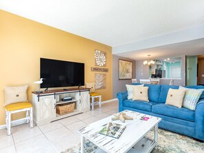 Condo, Multiple Beds, Kitchen, Beach View | Living area | 40-inch TV with digital channels - Tybee Lights 110C by Tybee Vacation Rentals (Tybee Island)