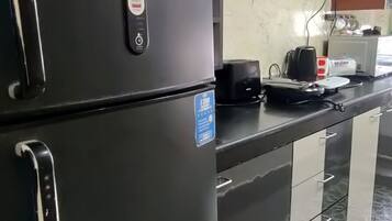 Fridge, microwave, oven, electric kettle