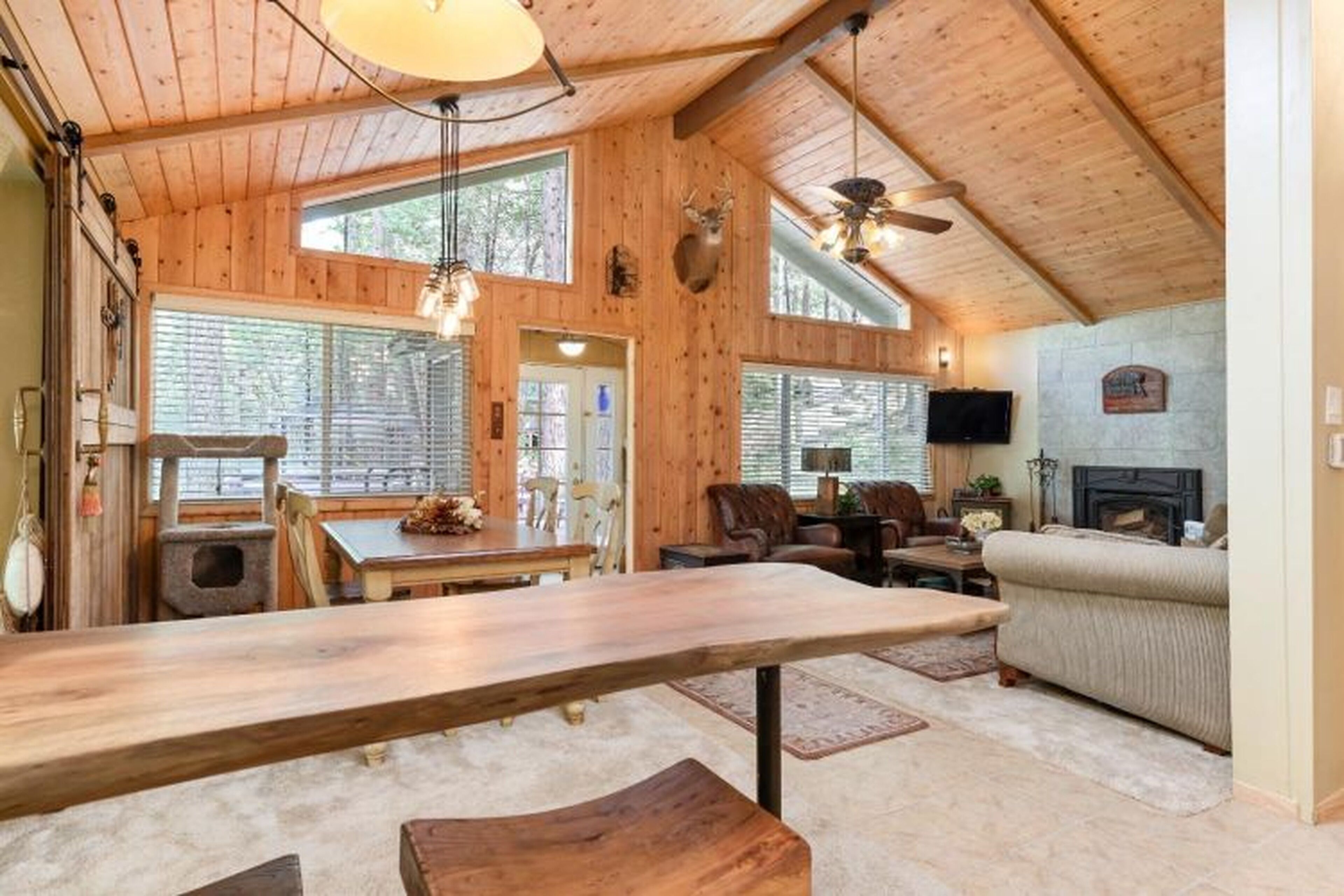 Smart TV, fireplace, DVD player, stereo