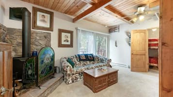 Smart TV, fireplace, DVD player, stereo