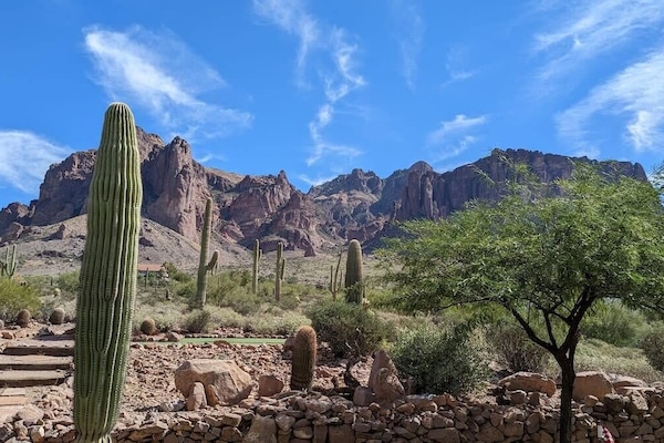Welcome to Superstition Sanctuary! We have stunning mountain views, a beautiful desert environment and a fantastic putting green in the back yard!