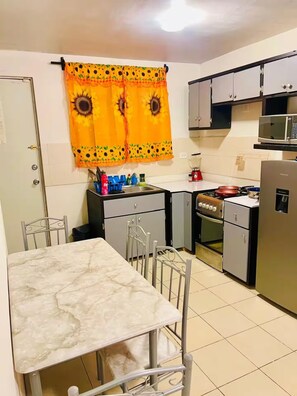 Fridge, microwave, toaster