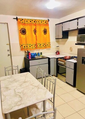 Fridge, microwave, toaster