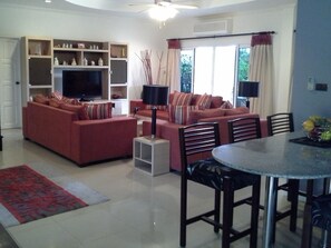 Villa, 3 Bedrooms, Private Pool, Garden View | Living room | TV, DVD player, books - Private Luxurious Salt Water Pool Villa Situated In Peaceful Upmarket 5 Resort (Cha-am)