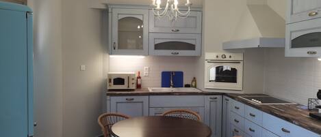 Fridge, microwave, oven, dishwasher