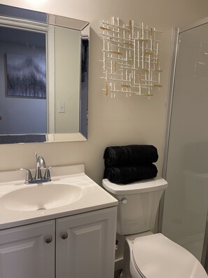 Shower, towels, soap, shampoo - Private entrance studio apt, free Wi-Fi & parking! (The Colony)