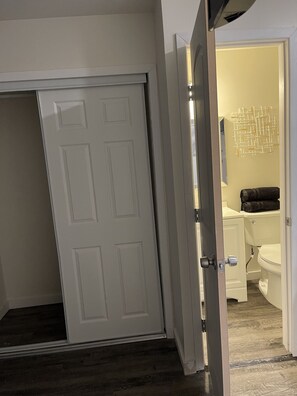 Shower, towels, soap, shampoo