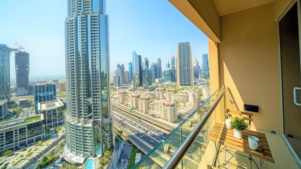 Apartment (0 Bedroom) | Terrace/patio - Address Dubai mall Balcony Burj view (Dubai)