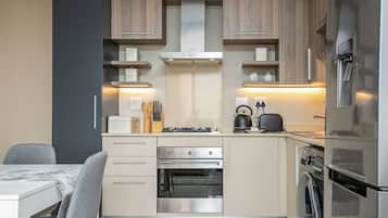 Classic Apartment | Private kitchen | Fridge, microwave, oven, stovetop