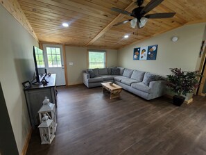 Smart TV, fireplace, table football