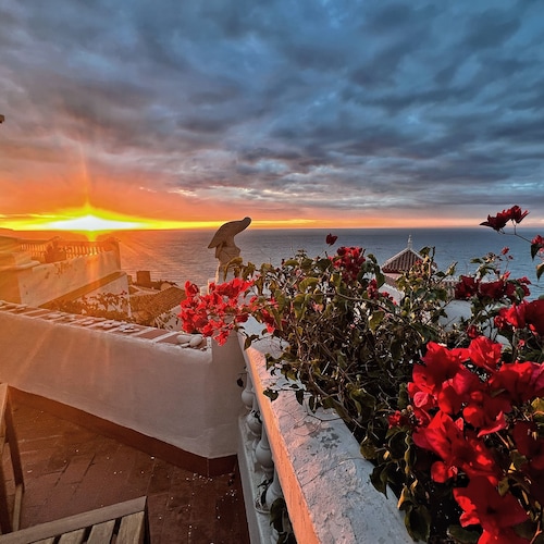 Spectacular panoramic sea view in Nerja. Sun from sunrise to sunset.