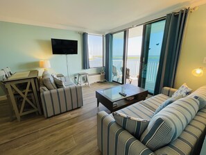 Premier Condo, 1 King Bed with Sofa bed | Living area | 38-inch flat-screen TV with cable channels, TV