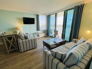 Premier Condo, 1 King Bed with Sofa bed | Living area | 38-inch flat-screen TV with cable channels, TV