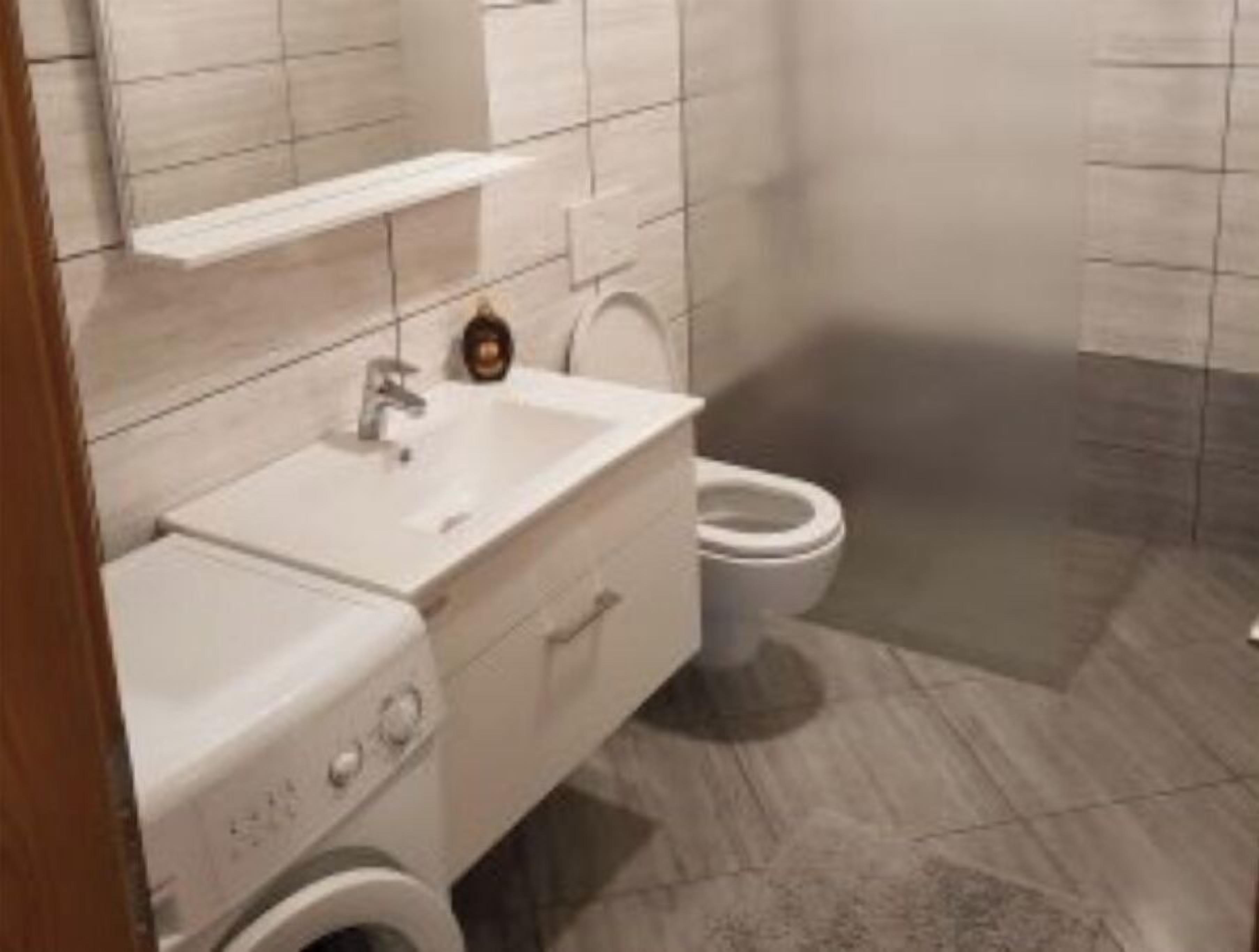 Shower, hair dryer, toilet paper