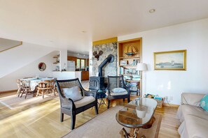 TV, books, video library, stereo