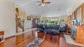 Télévision, cheminée, lecteur de DVD