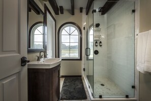 Combined shower/tub, hair dryer