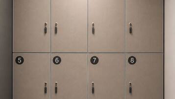 A set of six lockers with numbers 1 to 8, arranged in two rows of three.