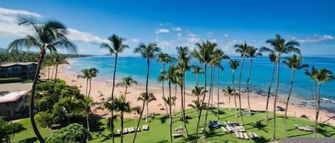 Plage, chaises longues, serviettes de plage