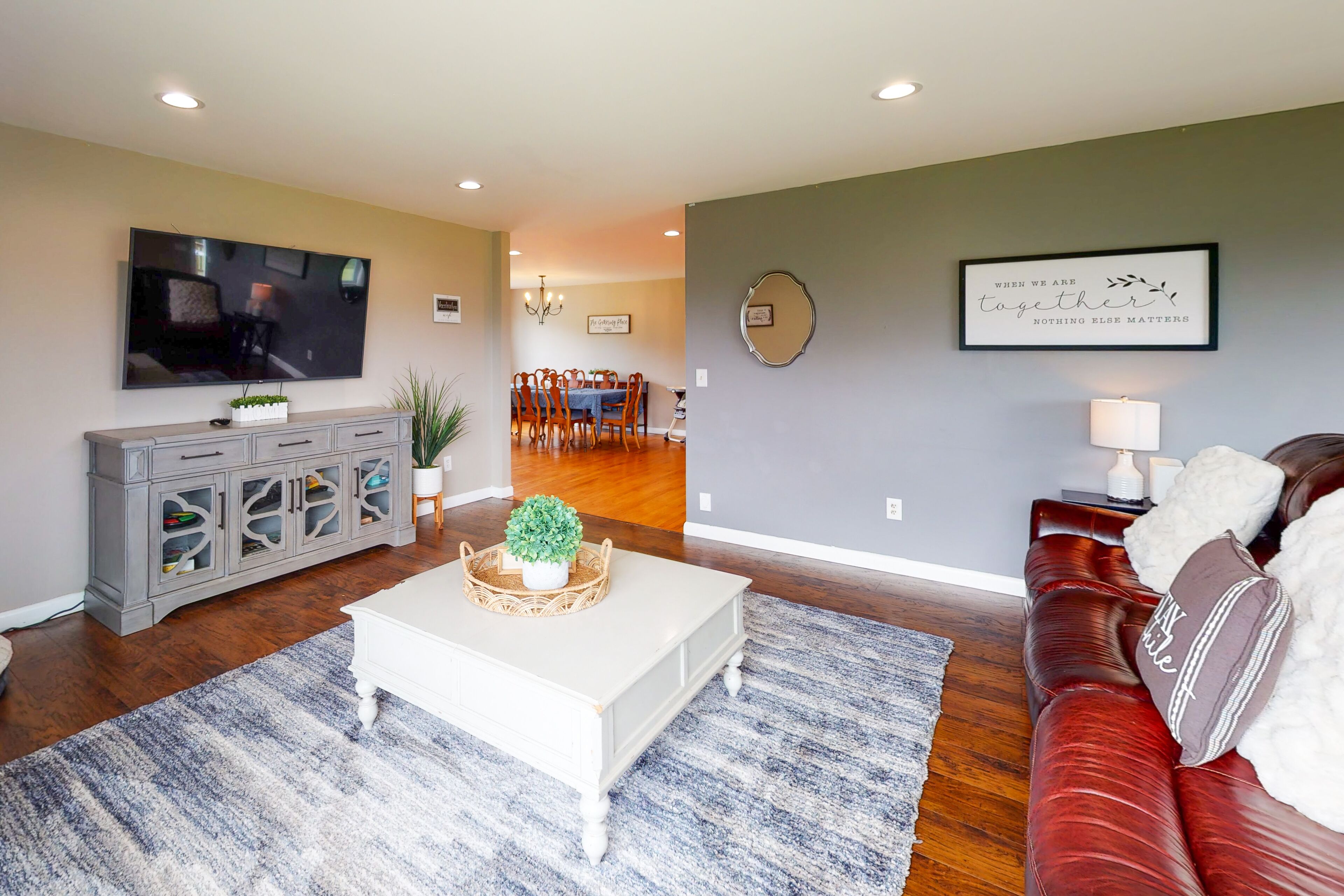 Home with mountain views, large yard, fire pit, deck & 3-season room
