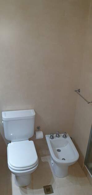 Ducha, bidet, toallas, papel higiénico