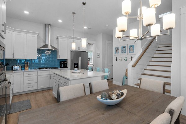 Fridge, microwave, dishwasher, coffee/tea maker