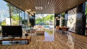 Villa Luxe, 3 chambres, non-fumeur, vue mer | Coin séjour
