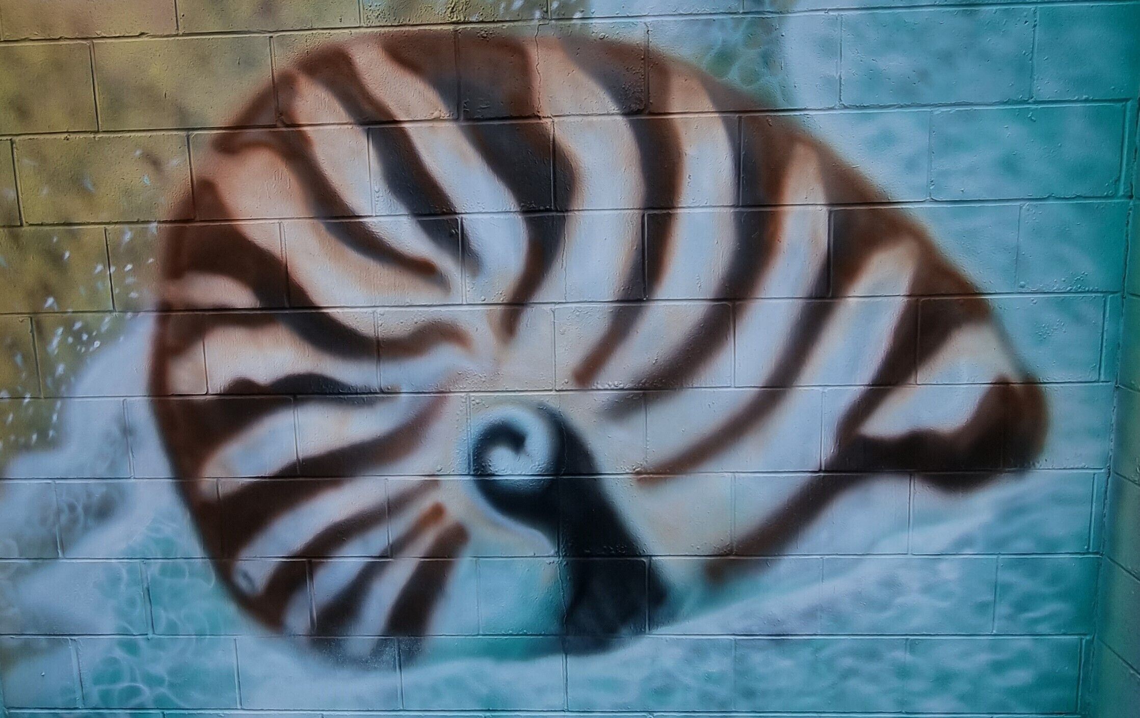 Ein Wandgemälde zeigt eine Zebradarstellung an einer Ziegelwand.