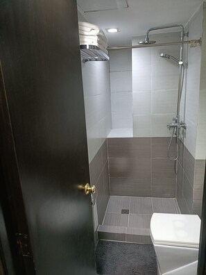 Dusche, Bidet, Handtücher, Toilettenpapier