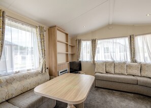 Living area - 12ft-wide caravan with one double and one twin. (Monkton, Nr Ramsgate)
