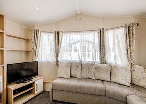 Living area - 12ft-wide caravan with one double and one twin. (Monkton, Nr Ramsgate)