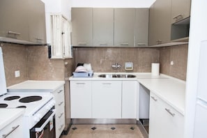 Apartment | Private kitchen | Full-size fridge, oven, cookware/dishes/utensils